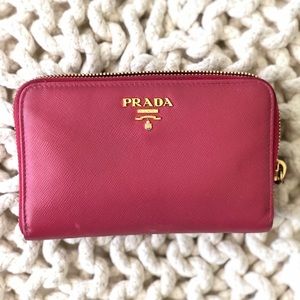 Prada Pink Saffiano Leather Zip Around Wallet